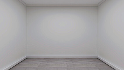 Empty white room with wall and grey wooden floor