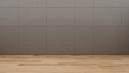 Empty room with concrete wall and wooden parquet floor