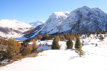 Beautifull snowy mountains near Briancon in Hautes Alps, France