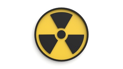 Radiation warning sign, nuclear simbol isolated on white that represents radioactive contamination, atomic waste and hazard radioactivity pollution - obrazy, fototapety, plakaty