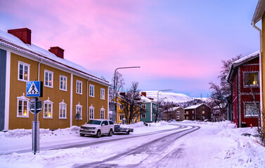Polar night at Kiruna, the northernmost town in Sweden, Lapland