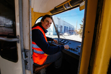 Male tram driver at the old tramway