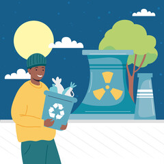 man with recycling bin