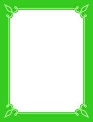 Vector border frame. Green background or book page. Simple rectangular billboard, poster, card, plaque, signboard, sticker, or label 