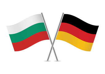 Bulgaria and Germany crossed flags. Bulgarian and German flags, isolated on white background. Vector icon set. Vector illustration.