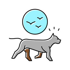 dog chasing birds color icon vector illustration