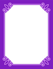 Vector border frame. Pink purple background or book page. Simple rectangular billboard, poster, card, plaque, signboard, sticker, or label 