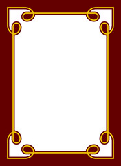 Vector golden red border frame. Background or book page. Simple rectangular billboard, display window, poster, card, plaque, signboard, sticker, or label