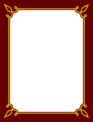 Vector golden red border frame. Background or book page. Simple rectangular billboard, display window, poster, card, plaque, signboard, sticker, or label