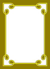Vector border frame. Golden yellow background or book page. Simple rectangular billboard, poster, card, plaque, signboard, sticker, or label 