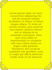 Vector border frame. Golden yellow background or book page. Simple rectangular billboard, poster, card, plaque, signboard, sticker, or label 