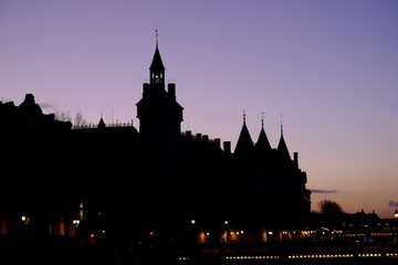 Fototapeta na wymiar The silhouette of the roof of the Conciergerie palace. The 25th February 2022, Paris, France.