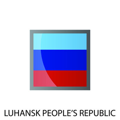 Glossy square flag of Luhansk people's republic icon. Simple isolated button. Eps10 vector illustration.