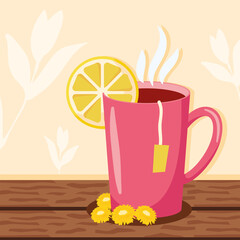 hot medicinal tea and flowers