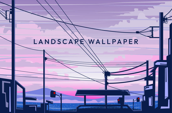 Japanesse Anime Purple view landscape vector art