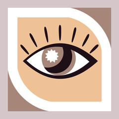 Beige, coffee icon, badge, label, picture. Eye, organ of vision, optics.