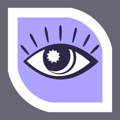 Purple icon, badge, label, picture. Eye, organ of vision, optics.