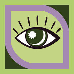 Pistachio, green icon, badge, label, picture. Eye, organ of vision, optics.