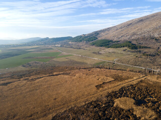 Aerial Autumn view of Dragoman marsh, Bulgaria