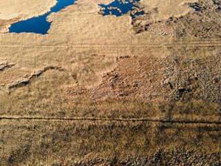 Aerial Autumn view of Dragoman marsh, Bulgaria
