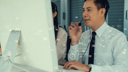 Customer support call center provide data in conceptual vision . Business and communication technology concept .