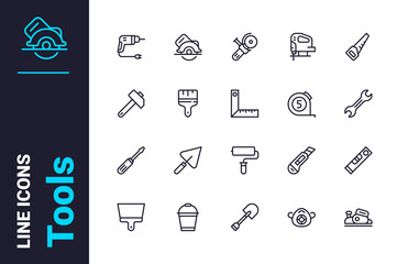 Tools for home repair works icons set