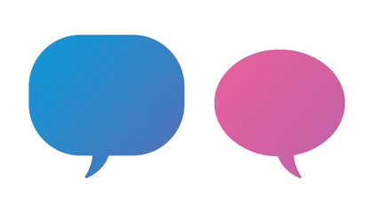Two blank dialogue chat message speech bubbles, pink and blue background shape frames, vector labels template.