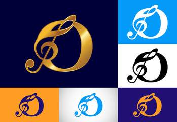 Initial O monogram alphabet with a musical note. Symphony or melody signs. Musical sign symbol.