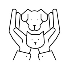 hands holding cat and dog line icon vector illustration