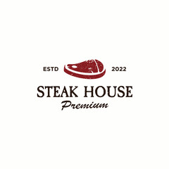 steak house logo design retro vintage with grunge texture fresh beef logo design creative idea
