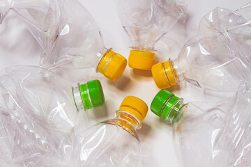 Plastic waste.Plastic bottles close-up.Waste sorting. Wrinkled plastic.