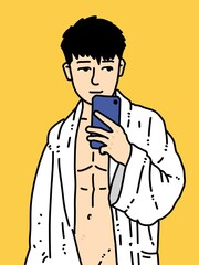 cute face man cartoon on yellow background