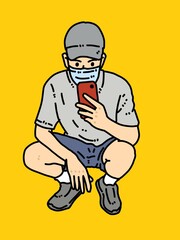 Obraz premium cute face man cartoon on yellow background