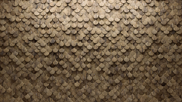 Textured, Fish Scale Wall background with tiles. Natural Stone, tile Wallpaper with Polished, 3D blocks. 3D Render
