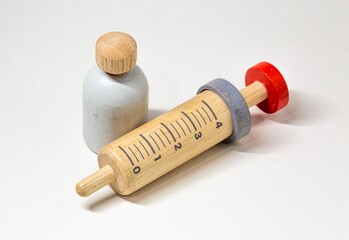 Close up photo of a kids medical set for vaccine. 