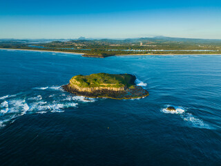 Fototapeta na wymiar Fingal headland and Cook Island from the air by drone