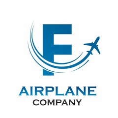 Letter f with airplane logo template illustration. suitable for transportation, brand, travel, agency, web, label, network, marketing etc