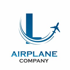 Letter l with airplane logo template illustration. suitable for transportation, brand, travel, agency, web, label, network, marketing etc