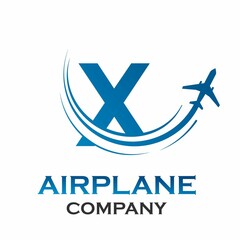 Letter x with airplane logo template illustration. suitable for transportation, brand, travel, agency, web, label, network, marketing etc