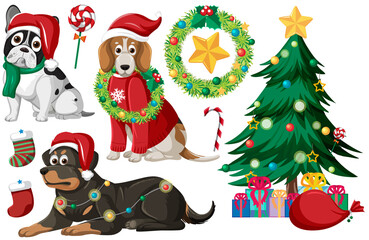 Christmas set with tree and decorations