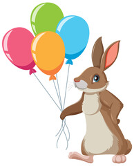 Brown bunny with colorful balloons