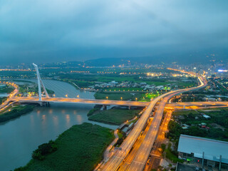 Night aerial view of the She zi bridge