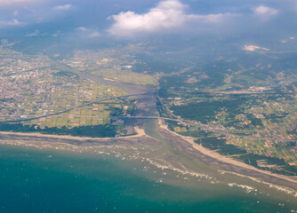 Sunny aerial view of the Zhunan Township, Miaoli County