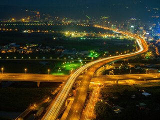 Fototapeta na wymiar Night aerial view of the She zi bridge