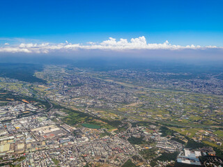 Sunny aerial view of the Hsinchu City