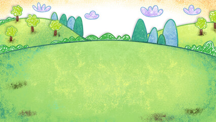 Farm spring background oil pastel crayon doodle hand-drawn illustration