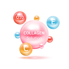 Electron for Vitamin C, Coenzyme Q10 and Collagen. Therapy helps maintain strong bone. Medical scientific and healthcare concept. 3D Vector EPS10 illustration.