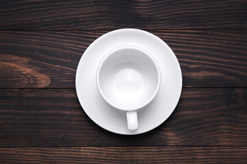 top view blank coffee cup on  wooden table