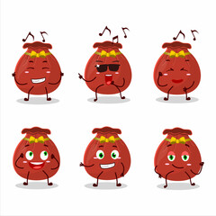 An image of red bag dancer cartoon character enjoying the music