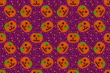 Halloween festival pumpkin pattern seamless wallpaper on purple background.